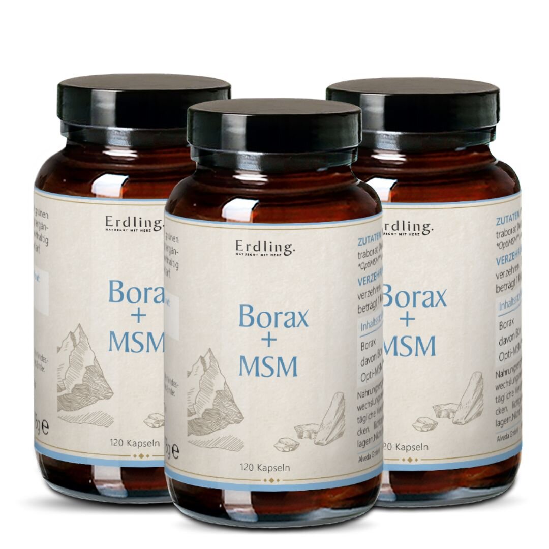 Set: 3er Pack - Borax Original - 99,9% Reinheit - OptiMSM&reg; + Natriumtetraborat - 3x 120 Kapseln